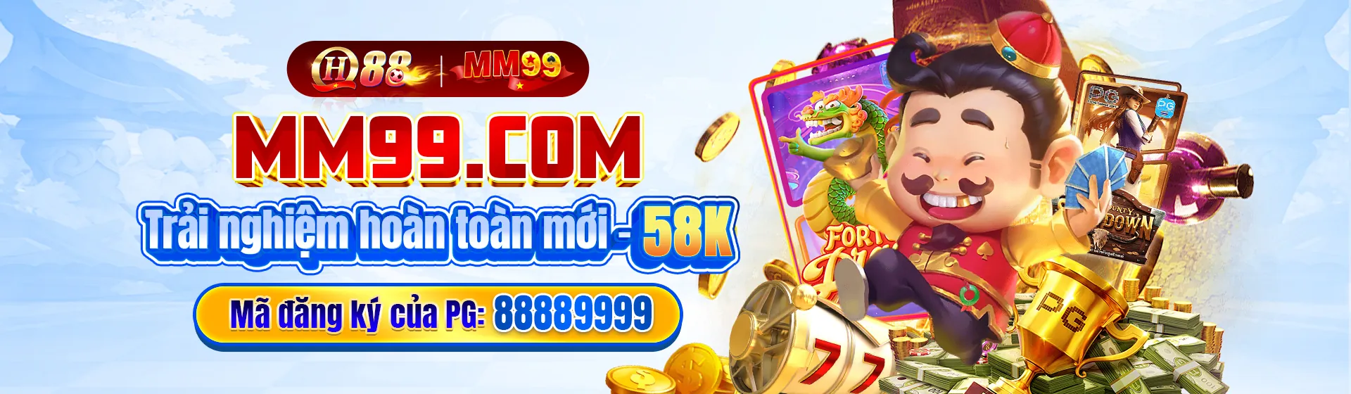 Hình ảnh chính trò chơi Slot MU99, với các biểu tượng slot rực rỡ và hiệu ứng ánh sáng xanh vàng